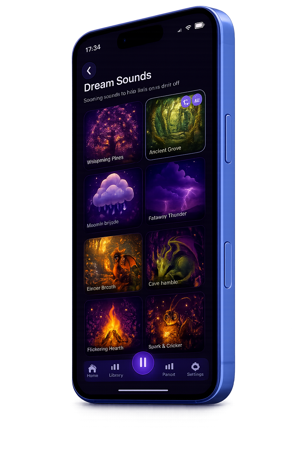 Dream Sounds screen with soundscape cards